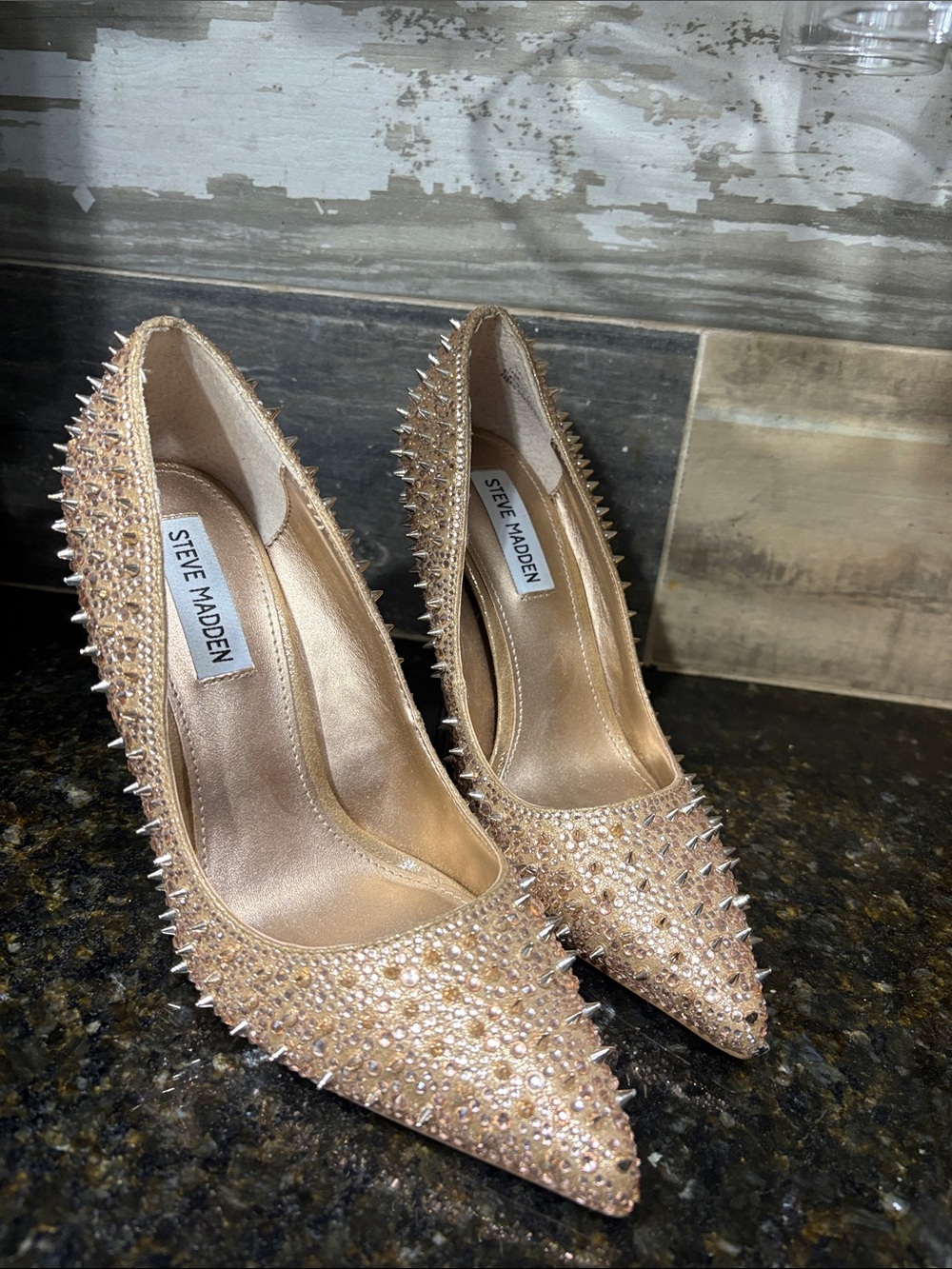 Steve Madden Rose Gold Crystal & Spike Pointed-Toe Pumps